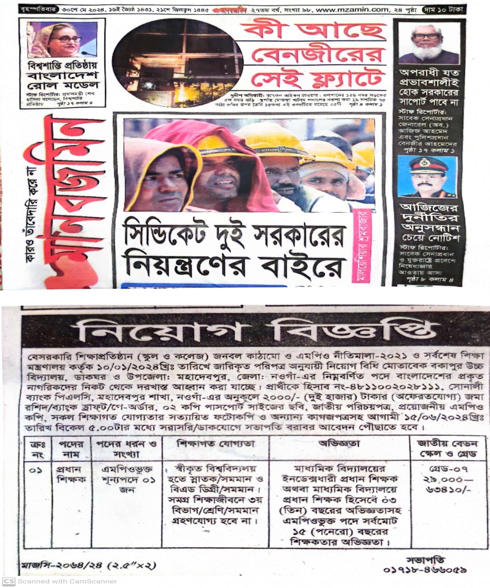 প্রধান শিক্ষক পদে নিয়োগ বিজ্ঞপ্তি।
